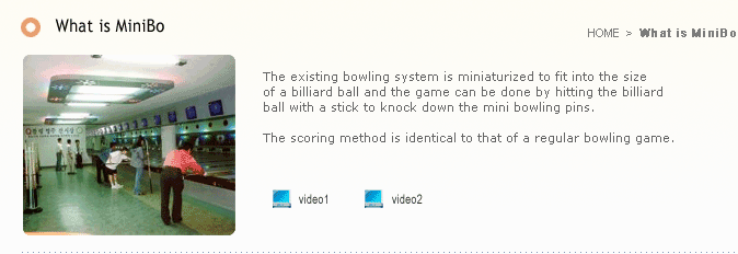 The existing bowling system is miniaturied to fit into the size of a billiard ball and the game can be done by hitting the billiard ball with a stick to knock down the mini bowling pins.